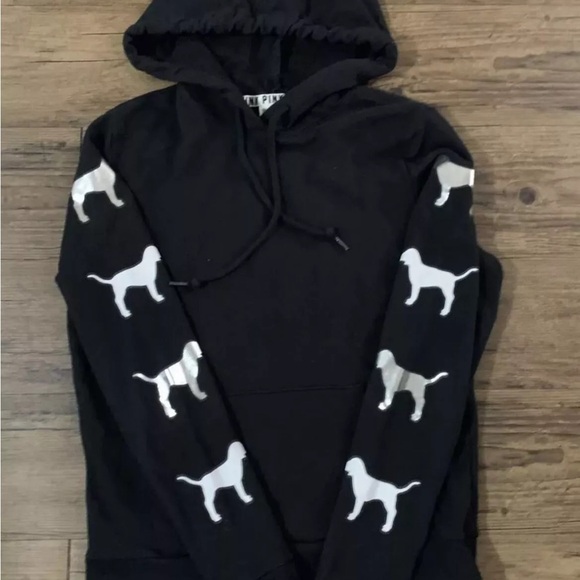 PINK Victoria's Secret Black Hoodie with dog / pup - Picture 5 of 6